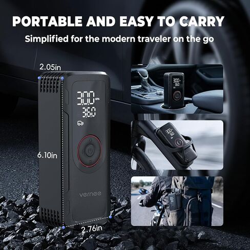 Vernee VP10PRO Tire Inflator Portable Air Compressor with High-Definition Digital Display,150 PSI,6000mAh Air Pump for Car Tires with 3 Modes LED Lights & Pressure Gauge for Car, Motorcycle, Balls in Saudi Arabia