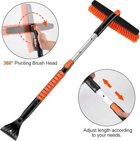 34'' to 41'' Extendable Snow Brush, Ice Scraper for Car Windshield, Emergency Snow Shovel Snow Broom with Foam Grip 180° Pivoting Brush Head, Telescoping Snow Scraper for Car SUV Truck in Saudi Arabia