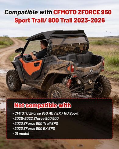 StarknightMT Tinted Vented ZForce Rear Windshield Compatible With 2023-2026 CFmoto ZForce 950 Sport & 4/950 Trail/ 800 Trail G2 Back Window Heavy Duty PC (Do Not Fit HO EX Models) in Kuwait