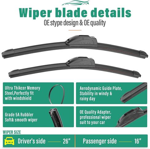 26" 16" 14" Windshield Wiper Blades Replacement for Toyota Venza 2021 2022 2023 2024 Premium All Weather Front Rear Wipers Set - OEM Quality (Pack of 3) in Saudi Arabia