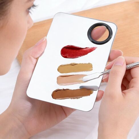 Makeup Mixing Palette Stainless Steel Professional Cosmetic Color Blending Tray with Spatula, Easy Clean Metal Palette for Foundation, Lipstick, Eyeshadow in Kuwait