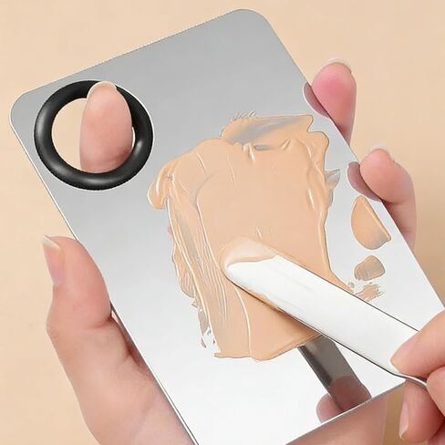 Makeup Mixing Palette Stainless Steel Professional Cosmetic Color Blending Tray with Spatula, Easy Clean Metal Palette for Foundation, Lipstick, Eyeshadow in Kuwait