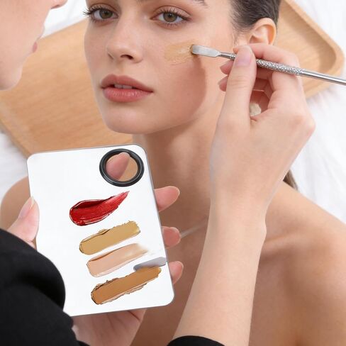 Makeup Mixing Palette Stainless Steel Professional Cosmetic Color Blending Tray with Spatula, Easy Clean Metal Palette for Foundation, Lipstick, Eyeshadow in Kuwait