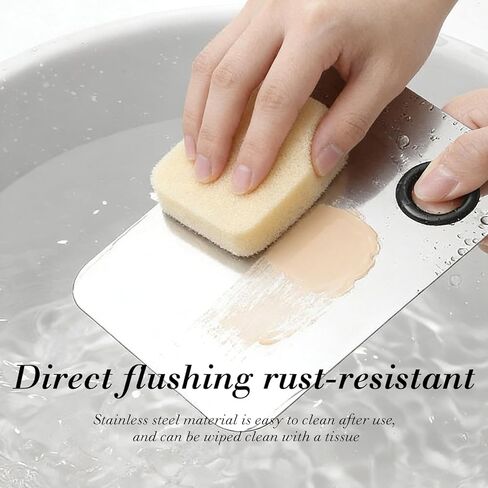 Makeup Mixing Palette Stainless Steel Professional Cosmetic Color Blending Tray with Spatula, Easy Clean Metal Palette for Foundation, Lipstick, Eyeshadow in Kuwait
