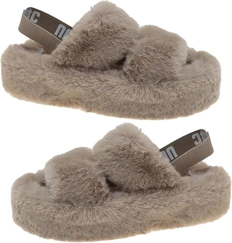 Intellwin Women's Fluffy Open-Toe Platform Slippers Cozy Fur Sandals Thick Sole House Shoes for Indoor & Outdoor Wear in Saudi Arabia