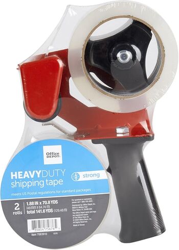 Office Depot® Brand Heavy Duty Shipping Packing Tape with Tape Gun, 1.89" x 70.8 Yd, Crystal Clear, Pack of 2 Rolls in Kuwait