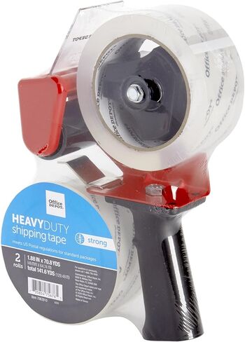 Office Depot® Brand Heavy Duty Shipping Packing Tape with Tape Gun, 1.89" x 70.8 Yd, Crystal Clear, Pack of 2 Rolls in Kuwait