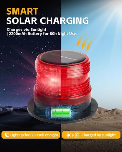 Solar Warning Beacon Light, [3 Flashing Modes] Red Magnetic 360° LED Signal Light for Trucks, Forklifts, Roadside Assistance, Boat, Yacht, Hazard Warning Buoys in Kuwait
