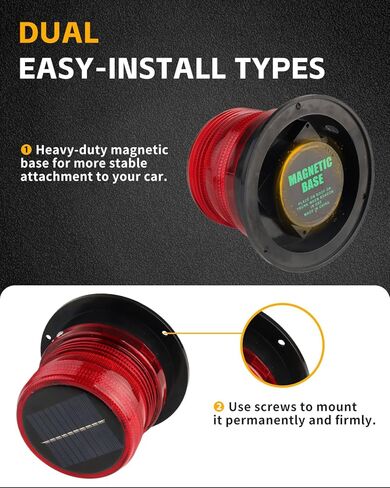 Solar Warning Beacon Light, [3 Flashing Modes] Red Magnetic 360° LED Signal Light for Trucks, Forklifts, Roadside Assistance, Boat, Yacht, Hazard Warning Buoys in Kuwait