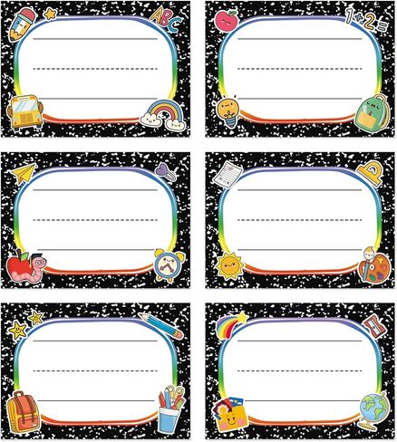144 PCS Name Tags Stickers for Classroom, Self-Adhesive Composition Name Labels for Students, 6 Designs Classroom Nameplates Stickers for Desks, Lockers, Back to School Teacher Supplies in Saudi Arabia