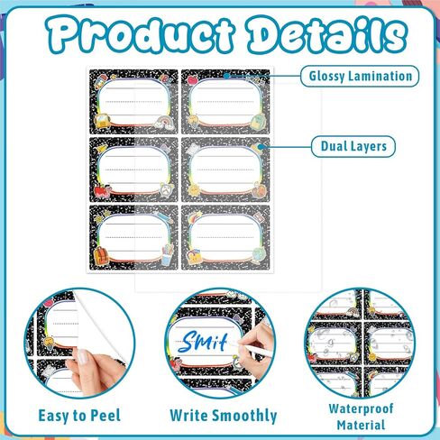 144 PCS Name Tags Stickers for Classroom, Self-Adhesive Composition Name Labels for Students, 6 Designs Classroom Nameplates Stickers for Desks, Lockers, Back to School Teacher Supplies in Saudi Arabia