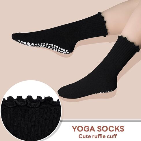 SkiBeaut Pilates Grips Socks- Yoga Women Non Slip Grippers Anti Skid Sticky Hospital Socks for Senior, 3 Pairs, US Size 5-9 in Saudi Arabia