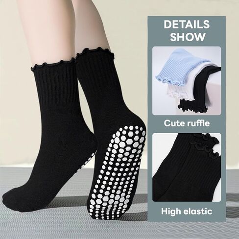 SkiBeaut Pilates Grips Socks- Yoga Women Non Slip Grippers Anti Skid Sticky Hospital Socks for Senior, 3 Pairs, US Size 5-9 in Saudi Arabia