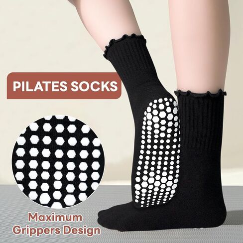 SkiBeaut Pilates Grips Socks- Yoga Women Non Slip Grippers Anti Skid Sticky Hospital Socks for Senior, 3 Pairs, US Size 5-9 in Saudi Arabia