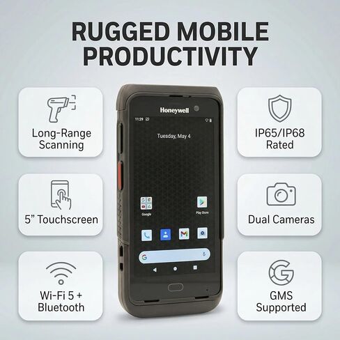 Honeywell CT45-L0N-28D100G Rugged Mobile Computer, Android with GMS 4GB/64GB Handheld Barcode Scanner, 5" HD Touchscreen, FlexRange 1D/2D WiFi Scanner, Bluetooth 5.1, IP68, for Warehouse and Retail in Kuwait