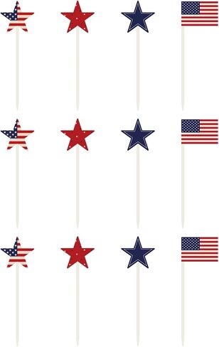 Bunny Chorus 4th of July Decorations, 12Pcs Patriotic Decorations American Flag Red White Blue Stars, Fourth of July Wooden Star Picks for Patriotic Wreath Table Centerpieces Decoration in Kuwait