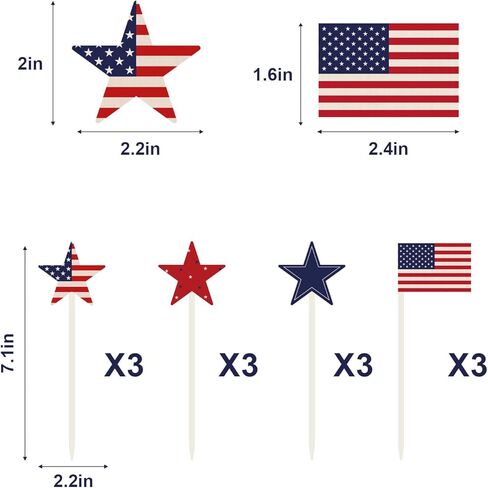 Bunny Chorus 4th of July Decorations, 12Pcs Patriotic Decorations American Flag Red White Blue Stars, Fourth of July Wooden Star Picks for Patriotic Wreath Table Centerpieces Decoration in Kuwait