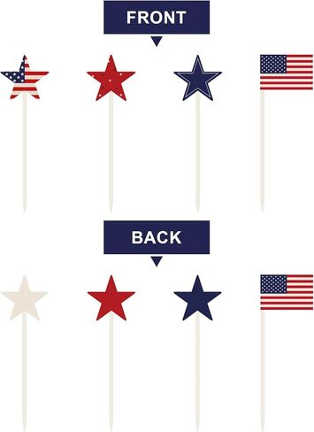 Bunny Chorus 4th of July Decorations, 12Pcs Patriotic Decorations American Flag Red White Blue Stars, Fourth of July Wooden Star Picks for Patriotic Wreath Table Centerpieces Decoration in Kuwait