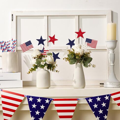 Bunny Chorus 4th of July Decorations, 12Pcs Patriotic Decorations American Flag Red White Blue Stars, Fourth of July Wooden Star Picks for Patriotic Wreath Table Centerpieces Decoration in Kuwait