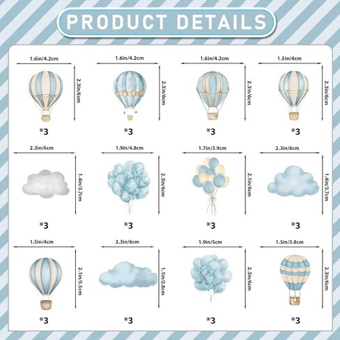 36pcs Hot Air Balloon Cupcake Toppers: Hot Air Balloon Decorations Adventure Awaits Baby Shower Hot Air Balloon Baby Shower Decorations in Kuwait
