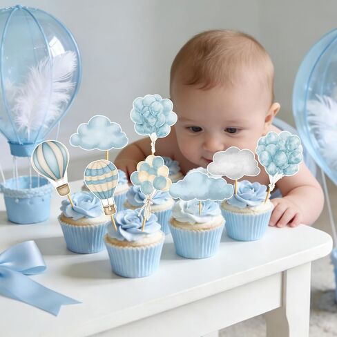 36pcs Hot Air Balloon Cupcake Toppers: Hot Air Balloon Decorations Adventure Awaits Baby Shower Hot Air Balloon Baby Shower Decorations in Kuwait