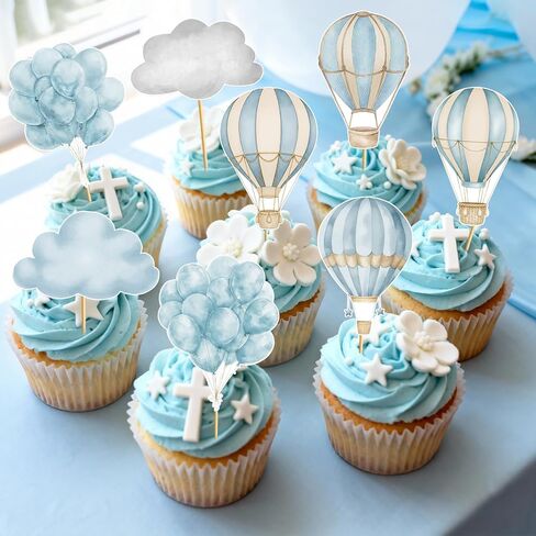 36pcs Hot Air Balloon Cupcake Toppers: Hot Air Balloon Decorations Adventure Awaits Baby Shower Hot Air Balloon Baby Shower Decorations in Kuwait