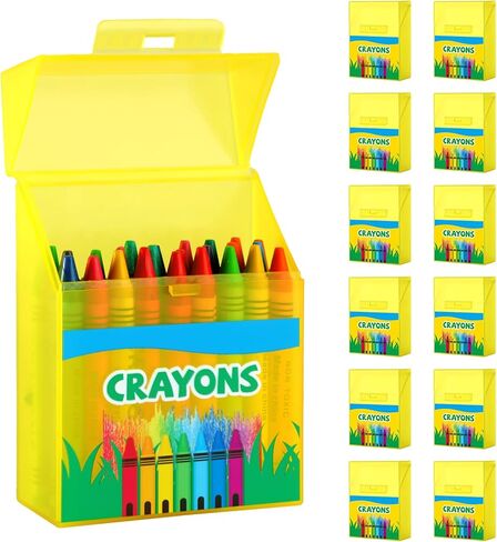 24 Pcs Plastic Crayon Box Holds 24 Crayons with Hinged Lid and Snap Closure Cartoon-Patterned Crayon Storage Organizer Case Container Bulk for Art Craft School Classroom Office Supply in Kuwait