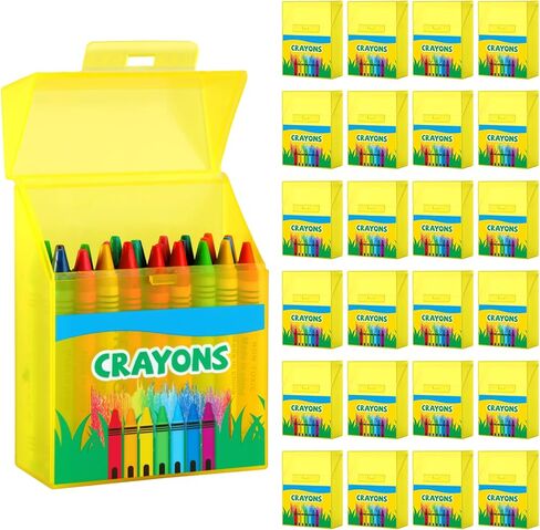 24 Pcs Plastic Crayon Box Holds 24 Crayons with Hinged Lid and Snap Closure Cartoon-Patterned Crayon Storage Organizer Case Container Bulk for Art Craft School Classroom Office Supply in Kuwait