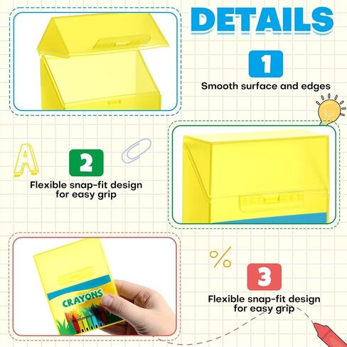 24 Pcs Plastic Crayon Box Holds 24 Crayons with Hinged Lid and Snap Closure Cartoon-Patterned Crayon Storage Organizer Case Container Bulk for Art Craft School Classroom Office Supply in Kuwait
