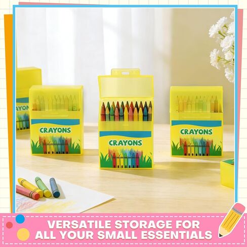 24 Pcs Plastic Crayon Box Holds 24 Crayons with Hinged Lid and Snap Closure Cartoon-Patterned Crayon Storage Organizer Case Container Bulk for Art Craft School Classroom Office Supply in Kuwait