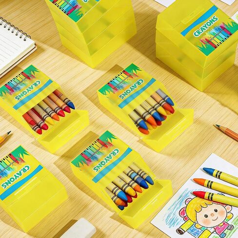 24 Pcs Plastic Crayon Box Holds 24 Crayons with Hinged Lid and Snap Closure Cartoon-Patterned Crayon Storage Organizer Case Container Bulk for Art Craft School Classroom Office Supply in Kuwait
