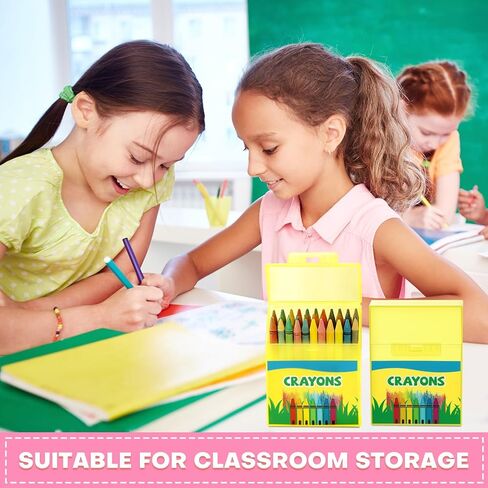 24 Pcs Plastic Crayon Box Holds 24 Crayons with Hinged Lid and Snap Closure Cartoon-Patterned Crayon Storage Organizer Case Container Bulk for Art Craft School Classroom Office Supply in Kuwait