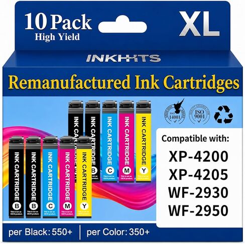 استبدال خراطيش الحبر المعاد تصنيعها لحزمة كومبو خراطيش الحبر Epson 232XL أحدث ترقية (10 عبوات) لحبر 232 XL مع طابعة XP-4200 XP-4205 WF-2930 WF-2950، (4BK/2C/2M/2Y) in Kuwait