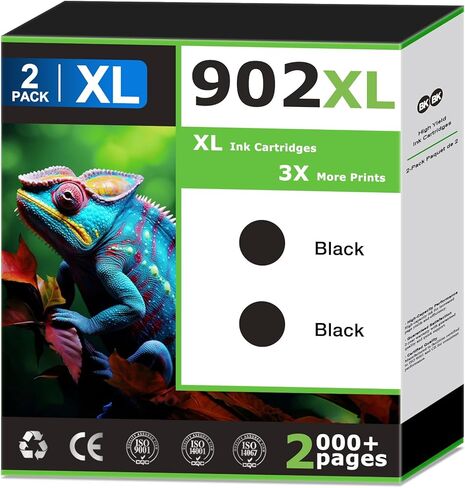 902XL Black Ink Cartridges Replacement for HP 902 Black Ink Cartridges, Compatible with HP Printer OfficeJet Pro 6968 6978 6950 6958 6979 6962 6954 6971 6974 6975, Equipped with Upgraded Chip (2 Pack) in Saudi Arabia