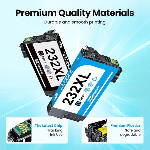 استبدال خرطوشة الحبر المعاد تصنيعها لحزمة التحرير والسرد لخراطيش الحبر Epson 232XL للعمل مع الطابعة WF-2930 WF-2950 XP-4200 XP-4205، 4 عبوات (أسود/سماوي/مايجنتا/أصفر) in Kuwait