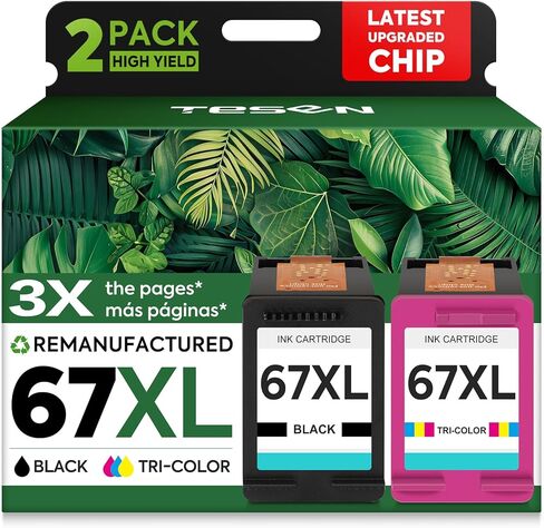 67XL Black/Color Remanufactured Ink Cartridge Replacement for HP Ink 67 67XL Printer Ink use for DeskJet 2700 2700e 2755e 2855e 2800 4155e 4255e 4100 Envy 6400 6055 6055e 6455e Printer 2-Pack in Saudi Arabia