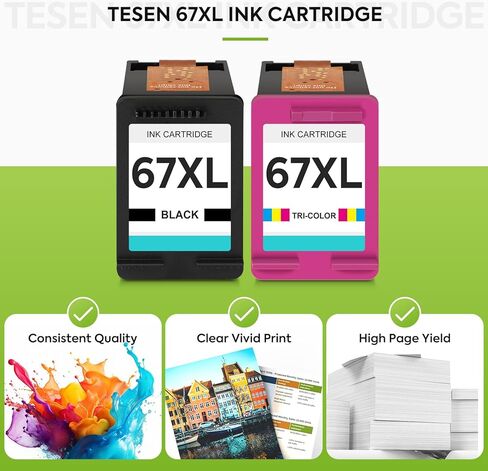 67XL Black/Color Remanufactured Ink Cartridge Replacement for HP Ink 67 67XL Printer Ink use for DeskJet 2700 2700e 2755e 2855e 2800 4155e 4255e 4100 Envy 6400 6055 6055e 6455e Printer 2-Pack in Saudi Arabia