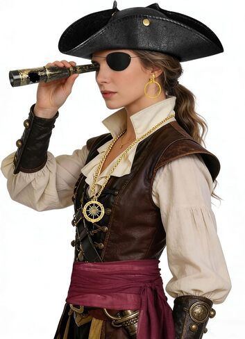 Pirate Tricorn Hat Men & Women Vintage Wrinkle Pirate Hat Set with Eye Patch Necklace Pirate Sash Belt Accessories Set in Saudi Arabia