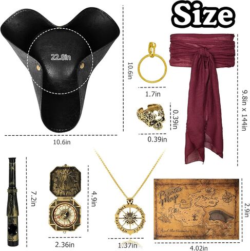 Pirate Tricorn Hat Men & Women Vintage Wrinkle Pirate Hat Set with Eye Patch Necklace Pirate Sash Belt Accessories Set in Saudi Arabia