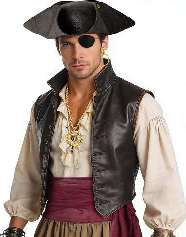 Pirate Tricorn Hat Men & Women Vintage Wrinkle Pirate Hat Set with Eye Patch Necklace Pirate Sash Belt Accessories Set in Saudi Arabia