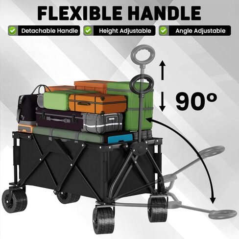 LEVELEVE Heavy Duty Folding Wagon Collapsible Cart, 420Lb Capacity, All-Terrain Wheels w/Brakes & Side Pockets (Black) in Kuwait