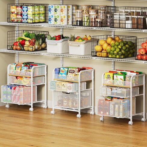 Yociyoga 3 Tier Rolling Cart with Drawers,Pantry Storage Cart with Wheels,Under Desk Storage Cart for Small Space,Pantry Floor Organizers and Storage,Metal Load-Bearing Utility Craft Cart,White in Saudi Arabia