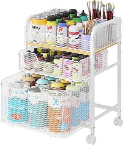 Yociyoga 3 Tier Rolling Cart with Drawers,Pantry Storage Cart with Wheels,Under Desk Storage Cart for Small Space,Pantry Floor Organizers and Storage,Metal Load-Bearing Utility Craft Cart,White in Saudi Arabia