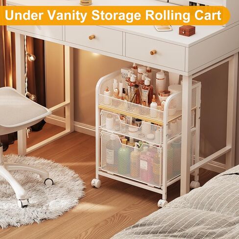 Yociyoga 3 Tier Rolling Cart with Drawers,Pantry Storage Cart with Wheels,Under Desk Storage Cart for Small Space,Pantry Floor Organizers and Storage,Metal Load-Bearing Utility Craft Cart,White in Saudi Arabia