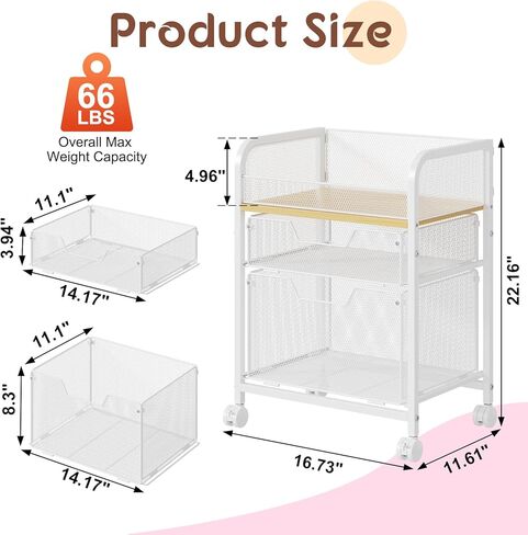 Yociyoga 3 Tier Rolling Cart with Drawers,Pantry Storage Cart with Wheels,Under Desk Storage Cart for Small Space,Pantry Floor Organizers and Storage,Metal Load-Bearing Utility Craft Cart,White in Saudi Arabia