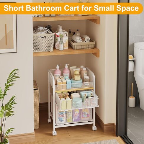 Yociyoga 3 Tier Rolling Cart with Drawers,Pantry Storage Cart with Wheels,Under Desk Storage Cart for Small Space,Pantry Floor Organizers and Storage,Metal Load-Bearing Utility Craft Cart,White in Saudi Arabia