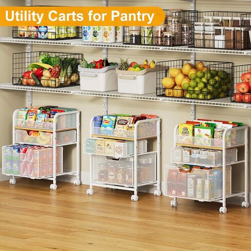 Yociyoga 3 Tier Rolling Cart with Drawers,Pantry Storage Cart with Wheels,Under Desk Storage Cart for Small Space,Pantry Floor Organizers and Storage,Metal Load-Bearing Utility Craft Cart,White in Saudi Arabia
