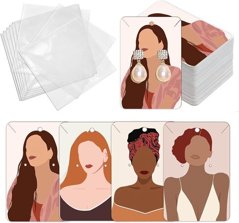 OLYCRAFT 120Pcs Ear Bracelet Jewelry Display Card 4 Design Fashion Women Earring Cards 3.5x2.4 Inch Earring Packaging Card with Self-adhesive Bag for Ear Bracelet Necklaces Jewelry Showcase in Kuwait