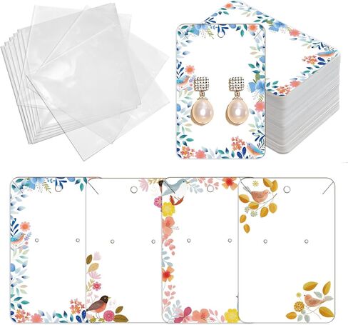 OLYCRAFT 120Pcs Ear Bracelet Jewelry Display Card 4 Design Fashion Women Earring Cards 3.5x2.4 Inch Earring Packaging Card with Self-adhesive Bag for Ear Bracelet Necklaces Jewelry Showcase in Kuwait