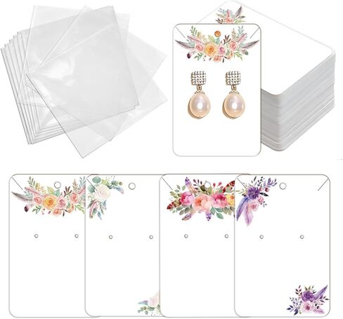 OLYCRAFT 120Pcs Ear Bracelet Jewelry Display Card 4 Design Fashion Women Earring Cards 3.5x2.4 Inch Earring Packaging Card with Self-adhesive Bag for Ear Bracelet Necklaces Jewelry Showcase in Kuwait